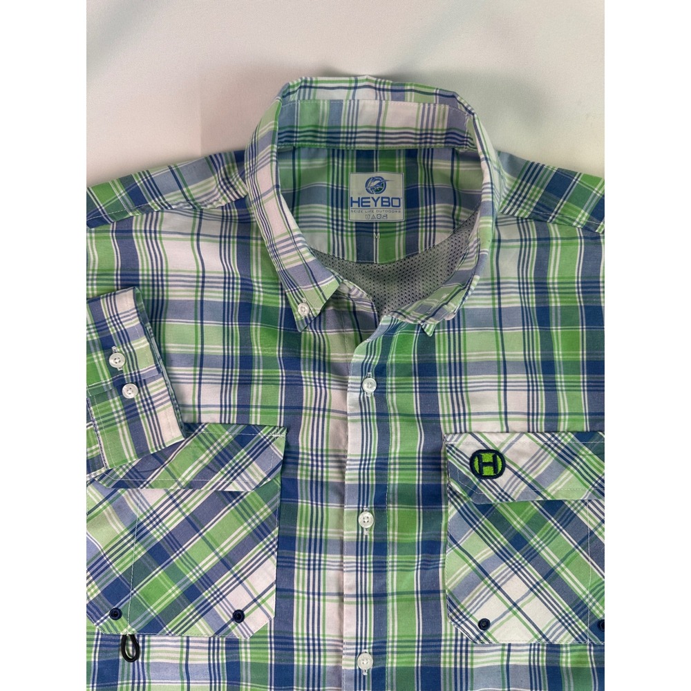 HEYBO Seize Life Outdoors Plaid Fishing Shirt Mens Sz M Long Sleeve‎ Button Down